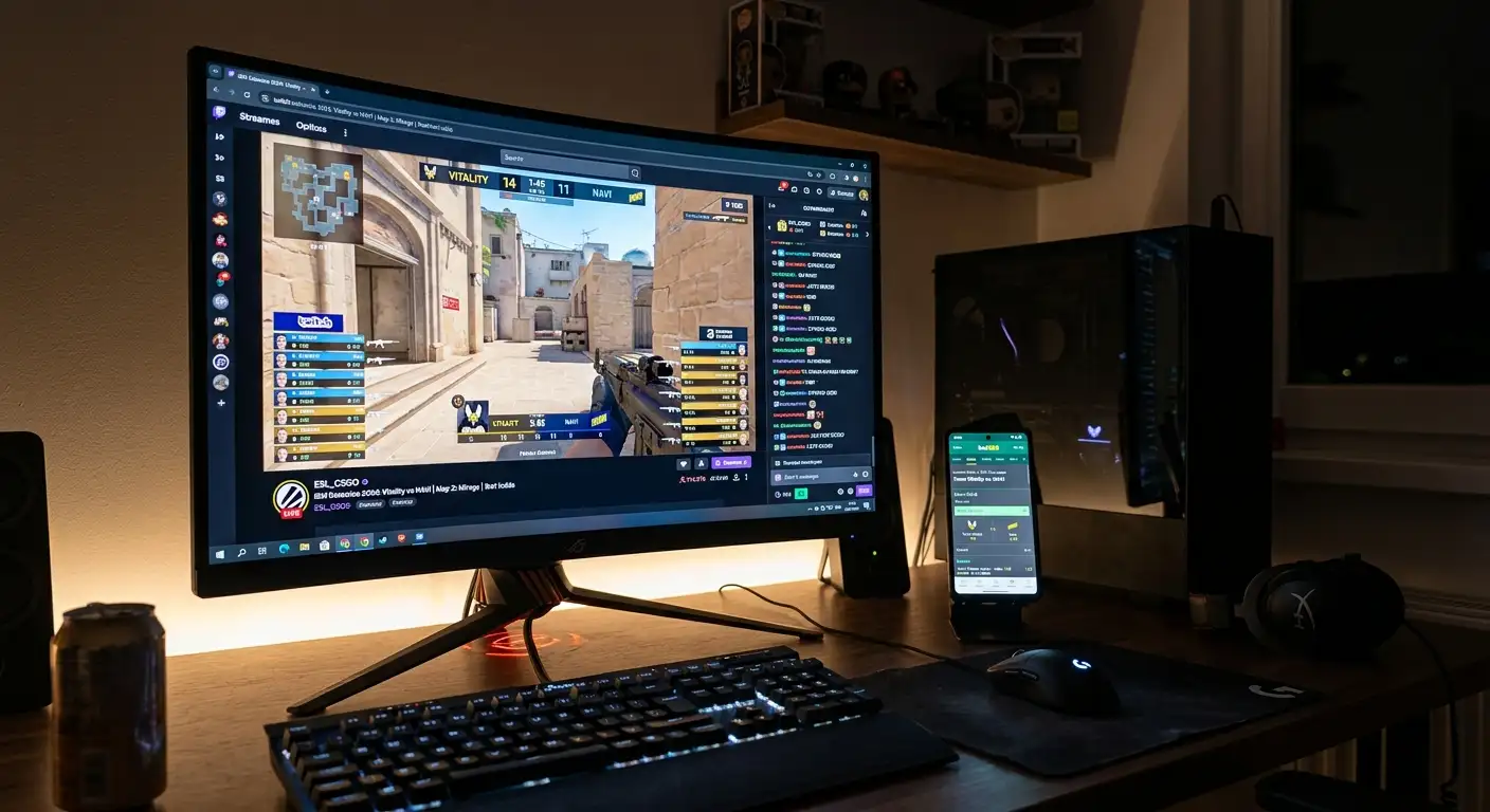 Гледане на eSports мач в Twitch и залагане от телефон на два екрана